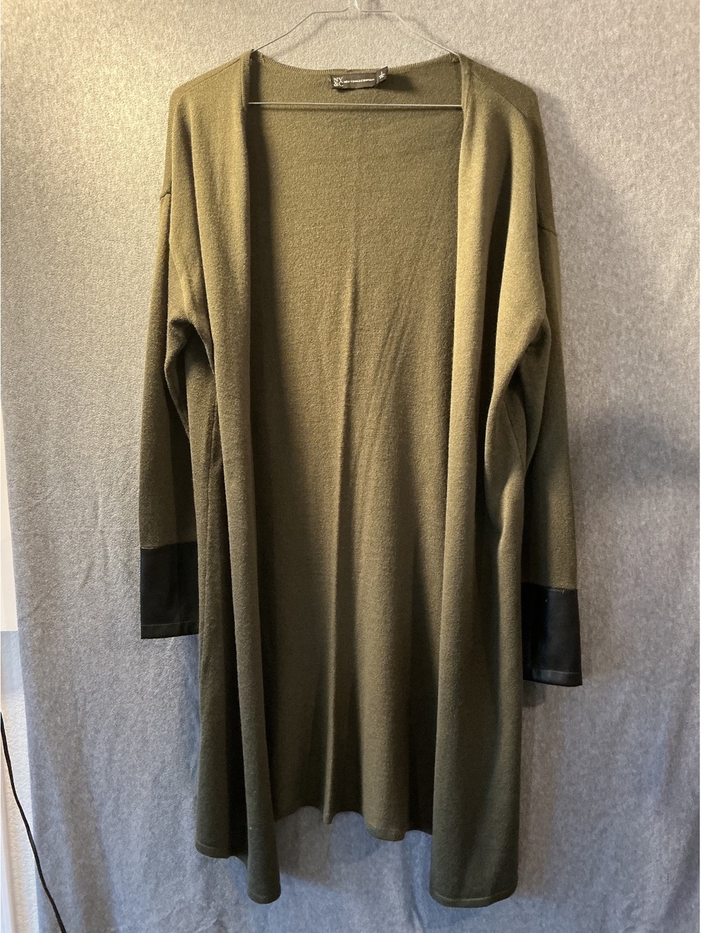 NY and C Olive Open Front Cardigan With Black Cuffs